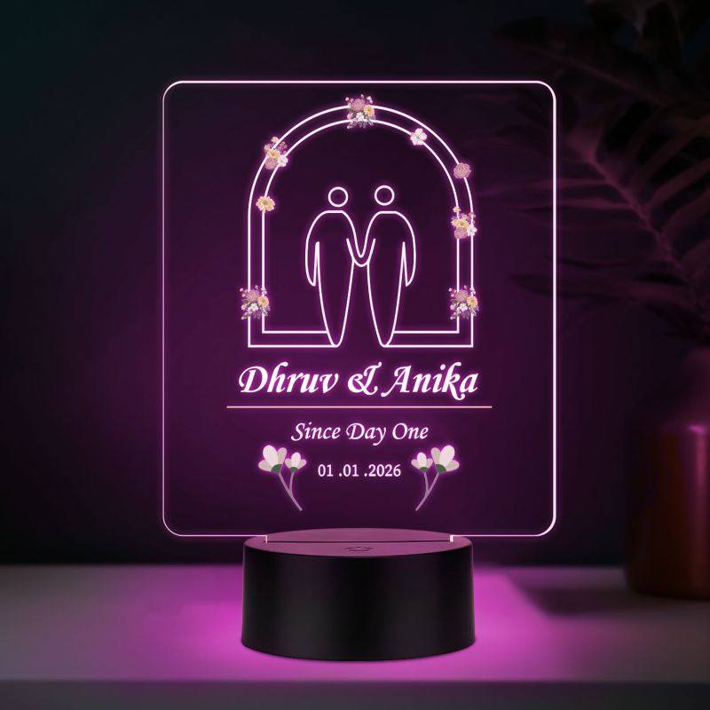 Personalized Couple Night Lamp Custom with Name & Date Bedside Table Lamp Couple Gift Anniversary, Wedding, Marriage, Valentine Day Multicolored Light (Design 1)